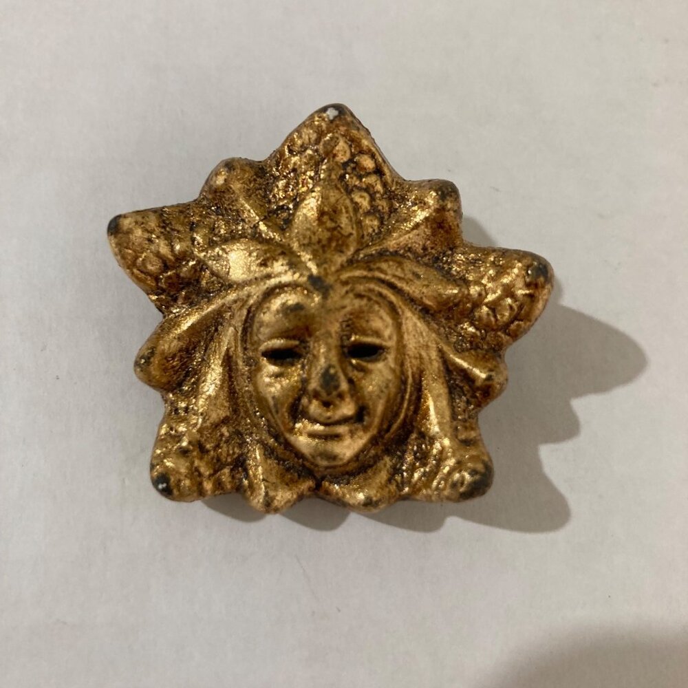 Signed Gold Gilt Greenman Brooch Made In Italy